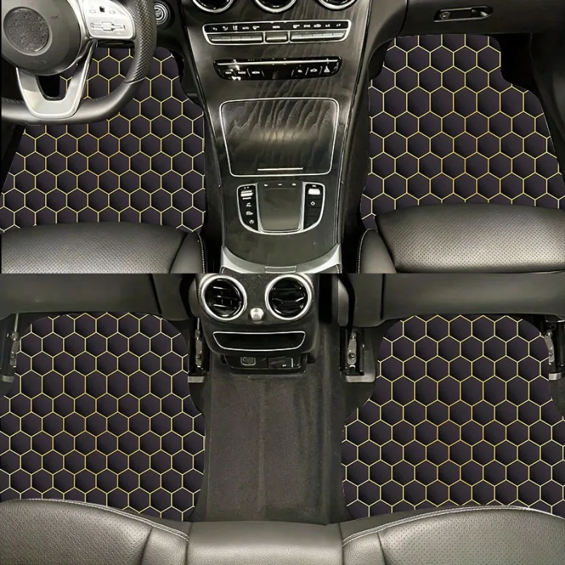 Set Of 4 Hexagon-Patterned Car Floor Mats, Decorative Pads For Vehicles, Protective Mats, Carpets, Interior Mats, Foot Mats For