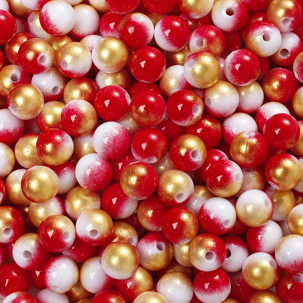 100-200 Stück 6/8mm Farbverlauf Dip-Dye Acrylperlen Sortiment Runde Glitzer-Abstandsperlen für DIY Schmuckherstellung Armbänder Basteln – Detail 12
