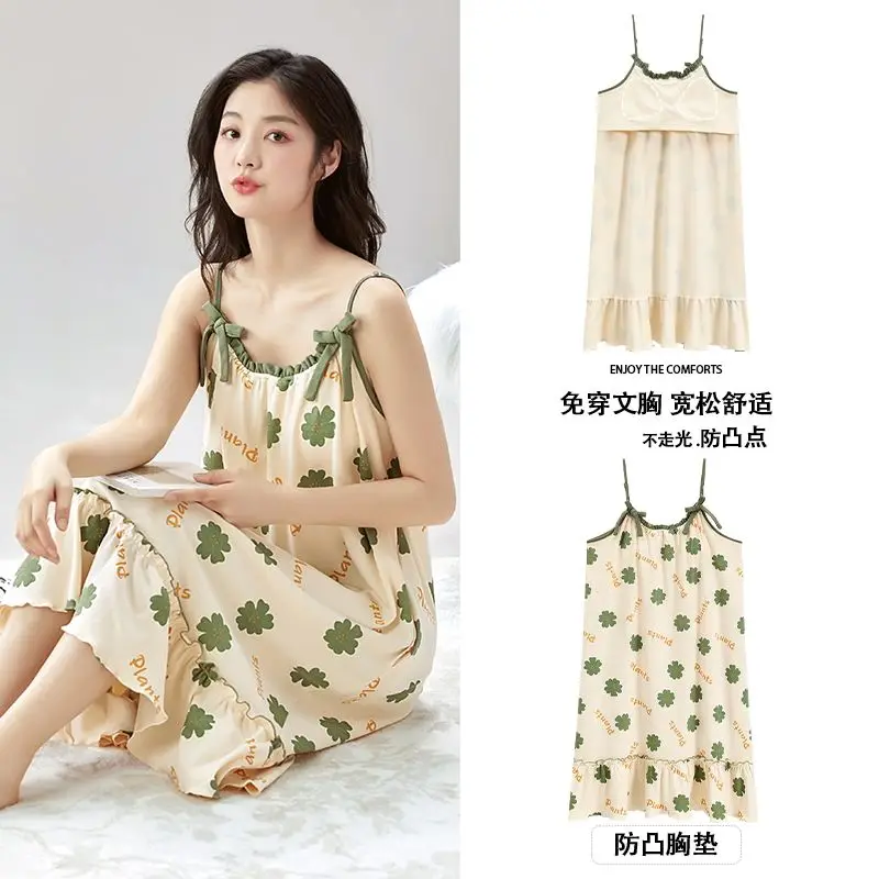 Pure Cotton Sexy Nightgown Women's Summer Suspender Pajamas Home Wear New Style Cute Sleepwear Japanese Dresses Korea Dress Slip