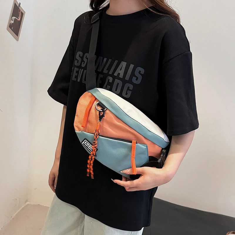 New Contrasting colors Chest Rig Bag Women Fanny Pack Streetwear Chest Bags Unisex Nylon Hip hop Waist Bag Girls Phone pocket