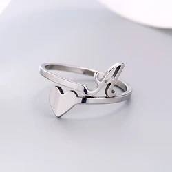 Fashion Silver Color 26 Letter Love Heart Rings Stainless Steel Open Ring for Women Men Couple Initial Name Finger Jewelry Gifts