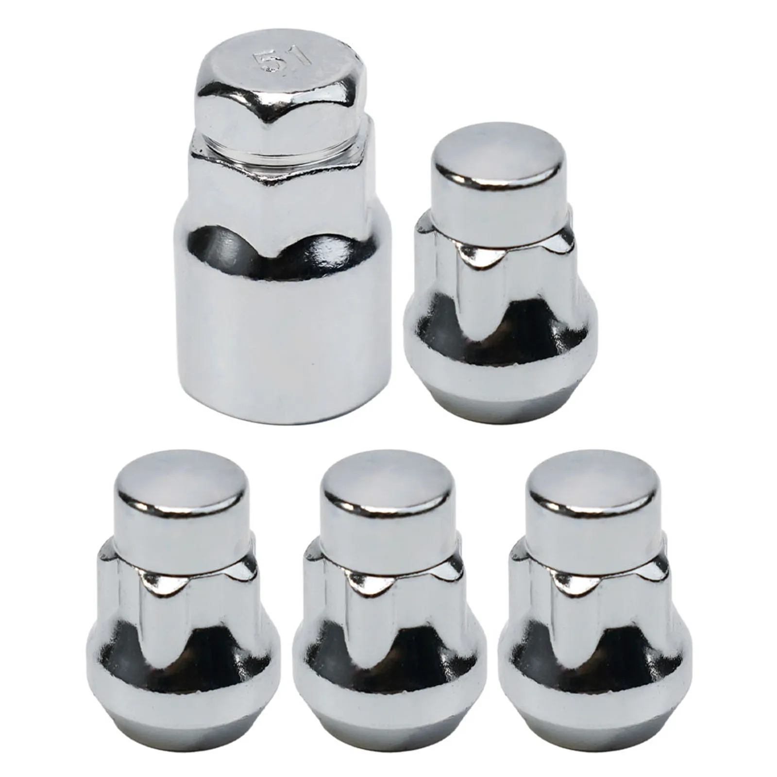

4×M14x1.5 Locking Wheel Nut Tapered Key For FORD- S-MAX For Mondeo Silver 5-Teeth Tire Anti-Theft Screw Wheel Lock Accessory