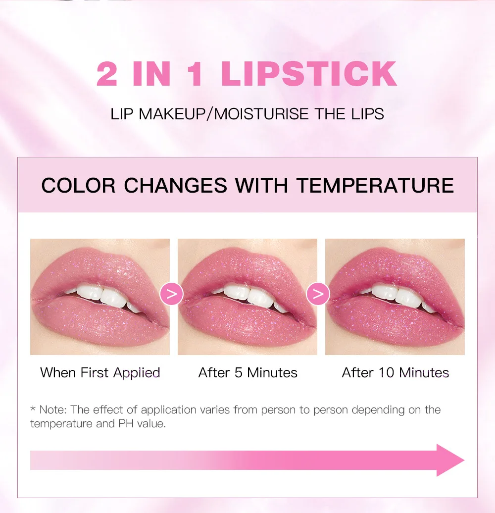 QIBEST Jelly Lippenstift Farbwechsel mit Temperatur Lipgloss Langanhaltender feuchtigkeitsspendender Lippenbalsam Glitzer-Lippenstift-Kosmetik