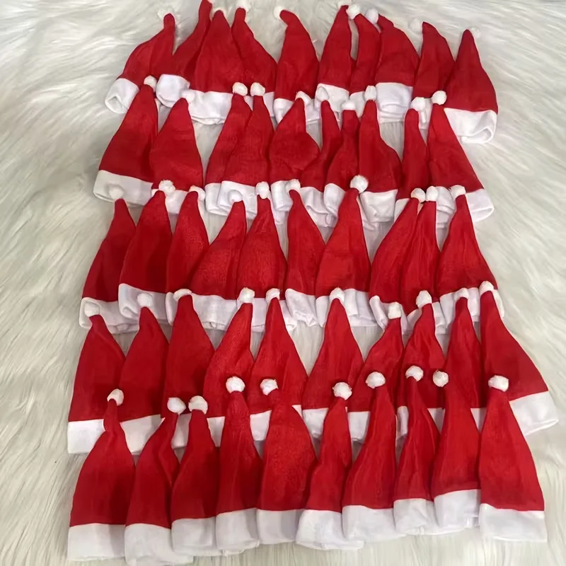 

10/20pcs Mini Christmas Hat for Doll Bottle Decoration Cutlery Holder Fork Knife Bag Christmas Party New Year Tableware Supplies