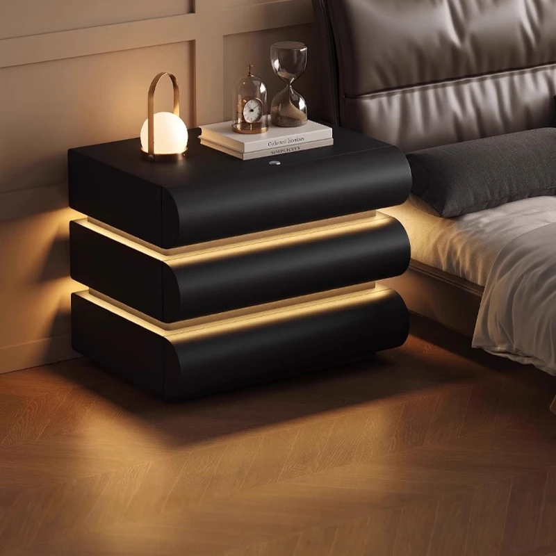 أدراج منضدة خشبية شاحن لاسلكي أثاث غرفة النوم خزانة تخزين طاولة السرير الحديثة Mesita De Noche Dormitorio