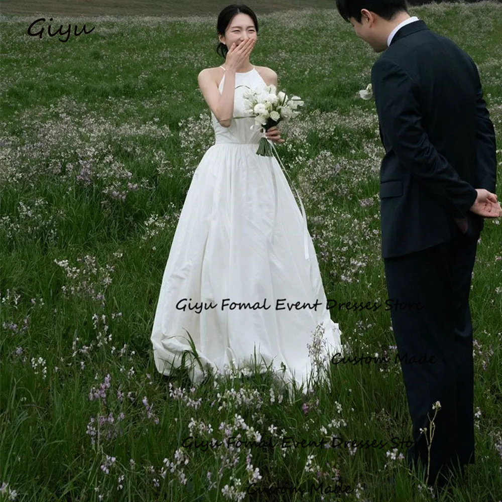 Giyu Simple A-line Korea Wedding Dress Photoshoot Halter Floor-length Taffeta 웨딩드레스 Vestidos Novias Boda Bridal Gown