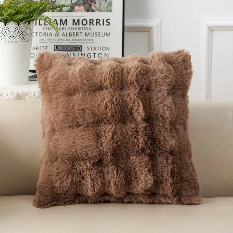 Simple Plush Pillowcase Living Room Sofa Cushion Cover Solid Color 55*55cm Office Waist Pillow Covers Headboard Backrest