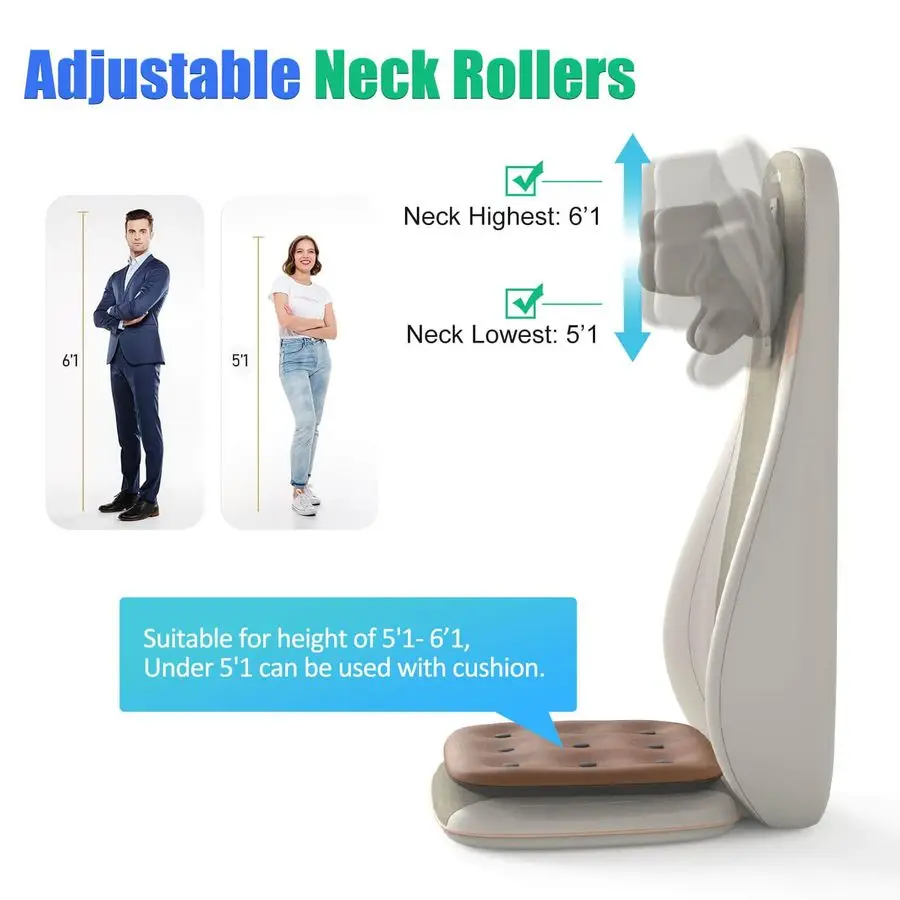 Neck amp Back Massager with Heat, 3D Unique V Neck Roller, Deep Tissue Kneading Massage Chair Pad for Neck, Back amp Shoulders,