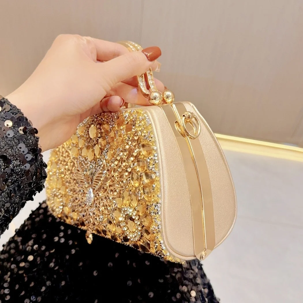 حقيبة يد كروس بودي أنيقة مرصعة بالكريستال، حقيبة سهرة/عشاء، موديل جديد، هيكل صلب، مبطنة بجلد PU، صغيرة الحجم، بشكل دلو