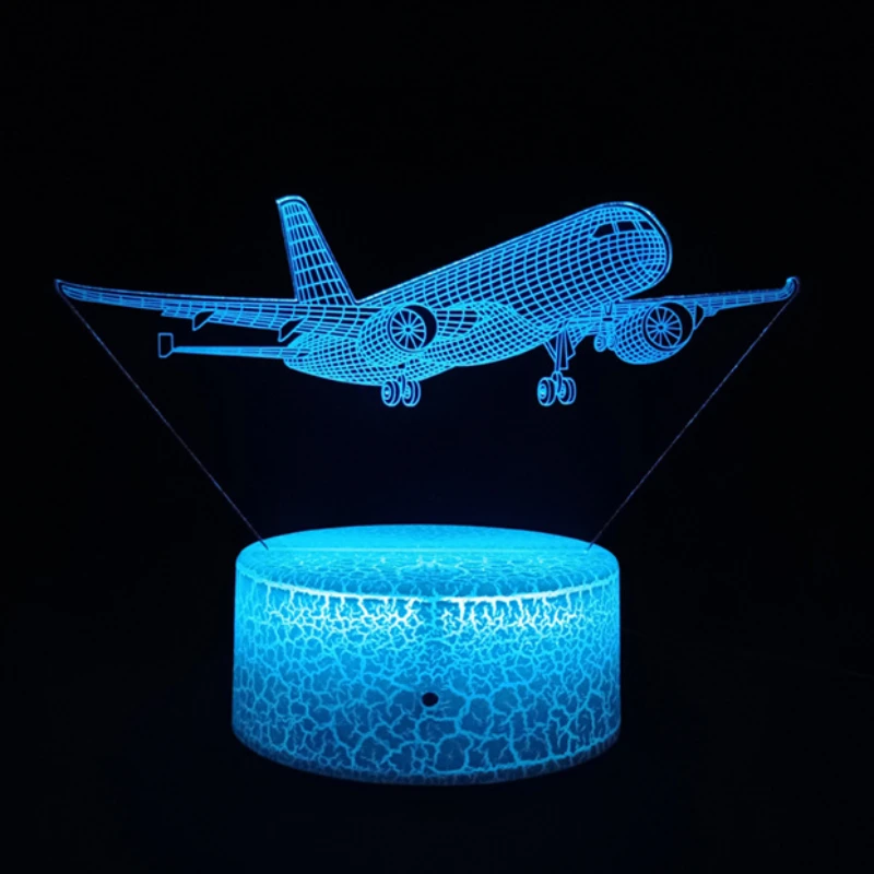 Airplane 3d Night Light Usb Plug-in Touch Table Lamp Room Decor Bedside Nightlight Child Birthday Christmas Gifts for Kids Boys