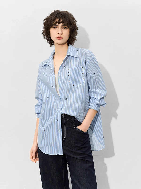 

Casual Long Sve irt Stand Collar Commute Sle Tee-Dimensional Silhouette Spring New Arrival Women's Faion Blouse