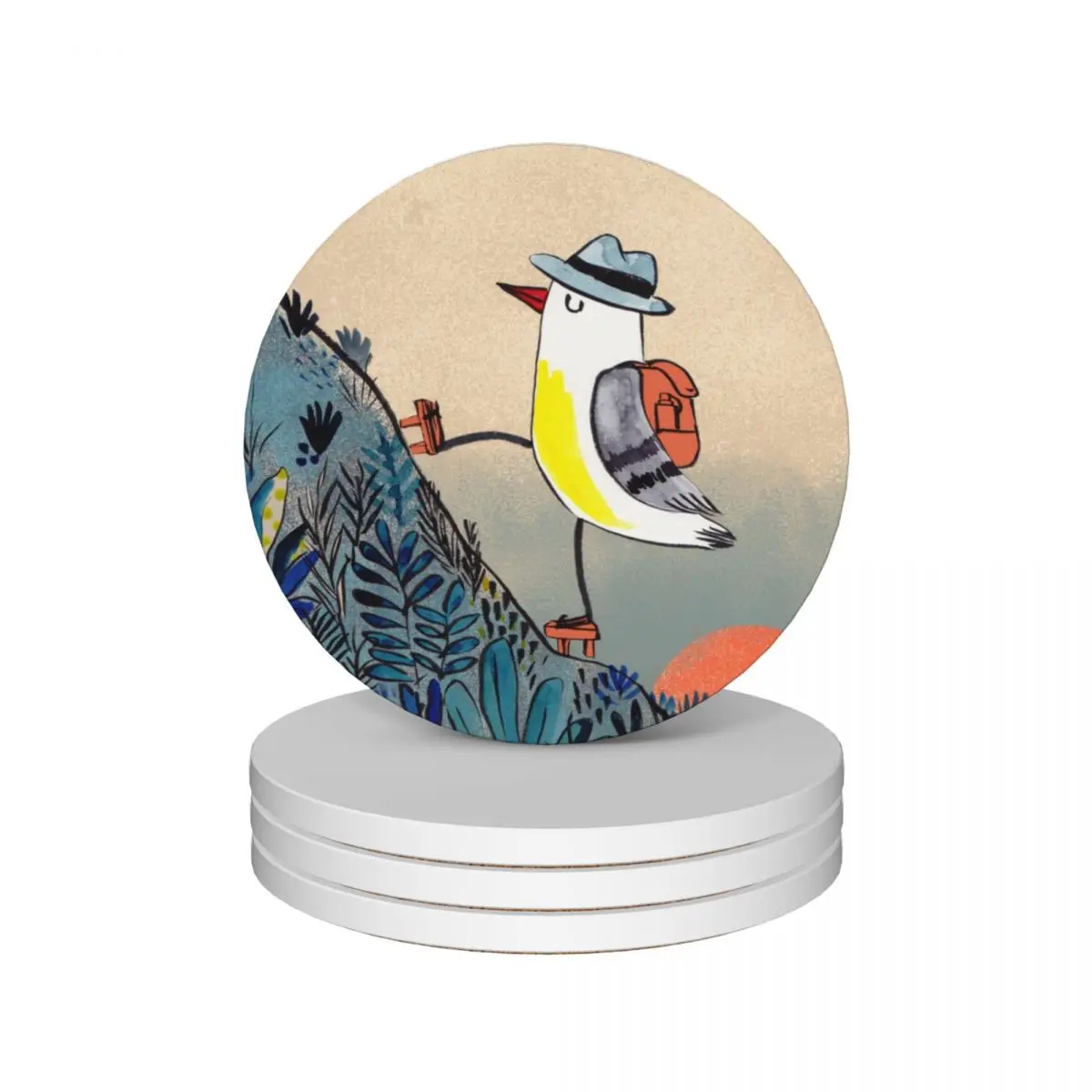 

Mountain hiker bird at sunrise Ceramic Coasters (Set of 4) plate tile mug set Coasters