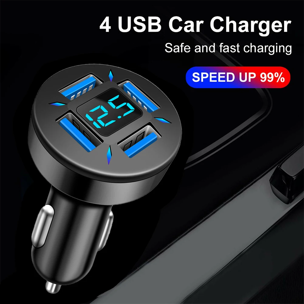 4 Ports USB Digital Display Car Charger Fast Charging Mobile Phone Adapter For iPhone 15 Samsung Xiaomi Quick Charger3.0 Charger