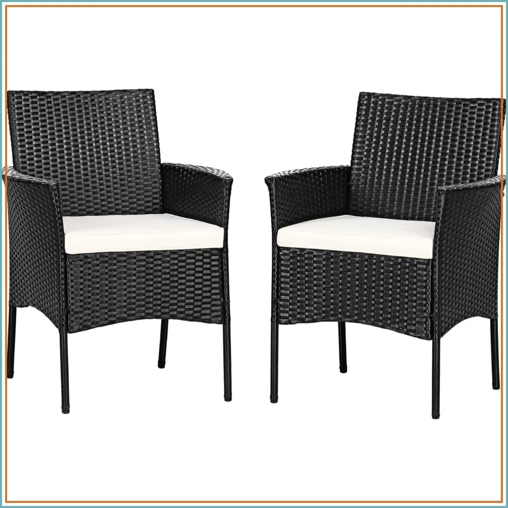 Patio Chairs Set of 2 All Weather Rattan Wicker Dining Chairs with Cushions, Armrest, Black