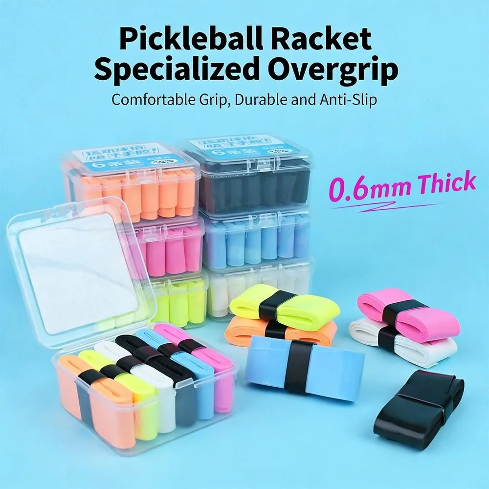 

6PCS Multicolor Pickleball Paddle Overgrip Absorb Sweat Shock-absorbing PU Grip Tape Anti-slip 0.6mm Thickness