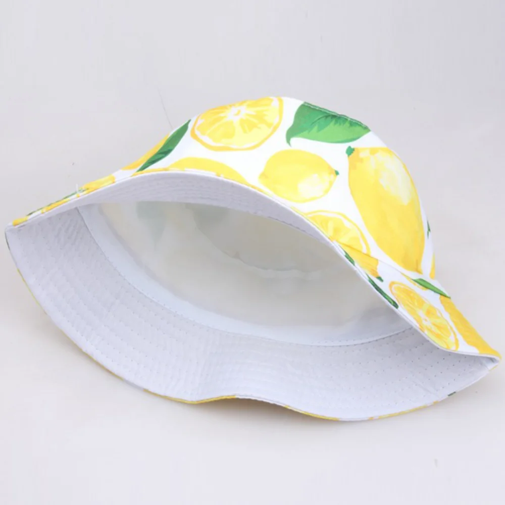 Lemon Pineapple Cherry Printed Bucket Hats Sun Panama Caps For Women Men Girls Beach Fishing Cotton Fruits Fisherman Hat