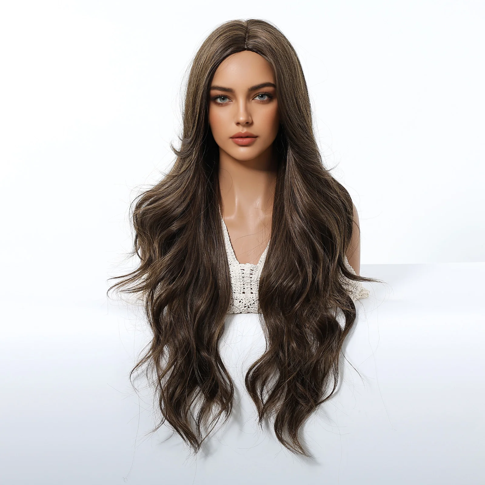 Peluca sintética de unicornio rubio, pelucas onduladas y rizadas marrones con flequillo, fiesta de Cosplay, uso Natural, fibra resistente al calor para mujeres y niñas