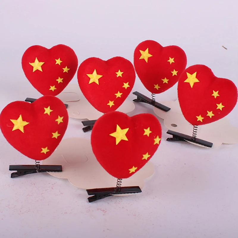 5Pcs/Lot Fashion Cute Children 3D Red Love Heart Plush Hairpin Stage Performance Headdress Women's Spring Hairpin Accessories