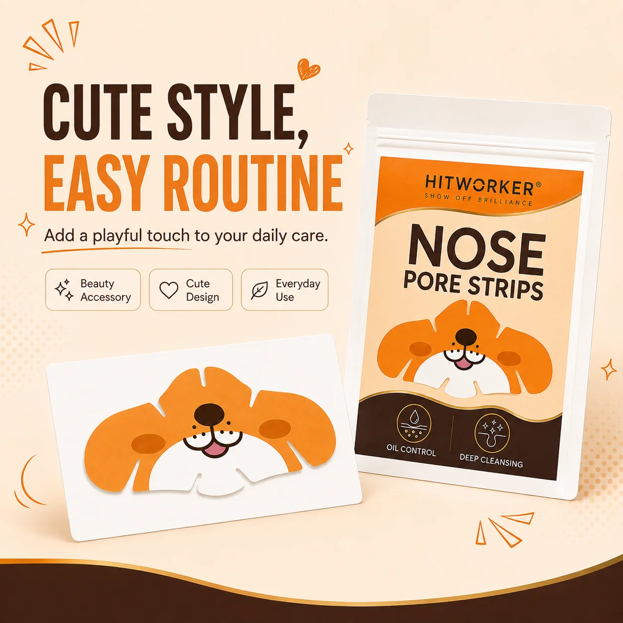 5PCS Cartoon Hydrocolloid Nose Patches, Cute Dog Design Flexible Nose Beauty Patches with Protective Cover & Easy Peel