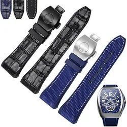 High Quality Nylon Cowhide Silicone Watch Strap 28mm Folding Buckle Watchband for Franck Muller V45 Series Men Watch accessories