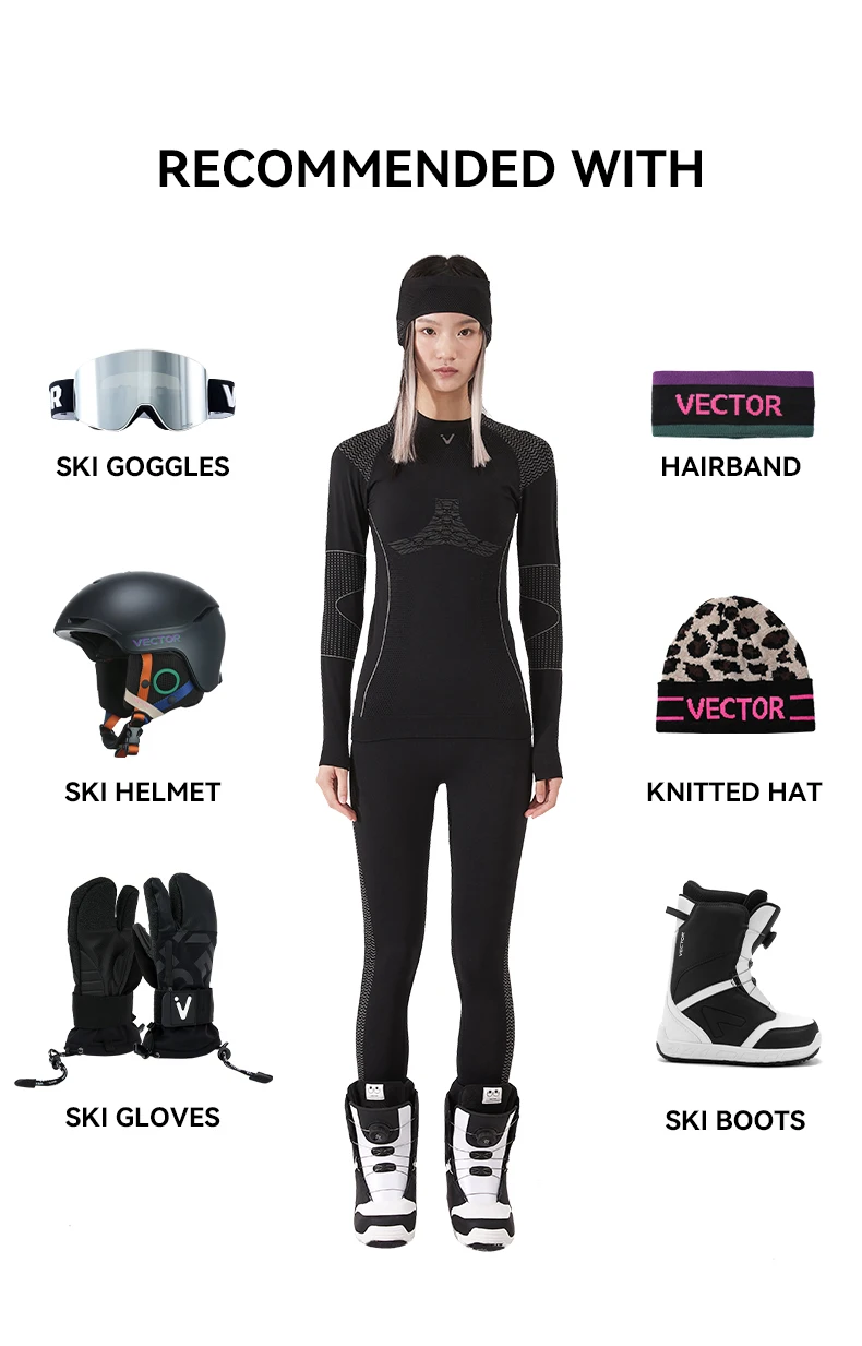 VECTOR Men Women Ski Thermal Underwear Sets Quick Dry Functional Compression Tracksuit Tight Snowboarding Tops and Pants Adult