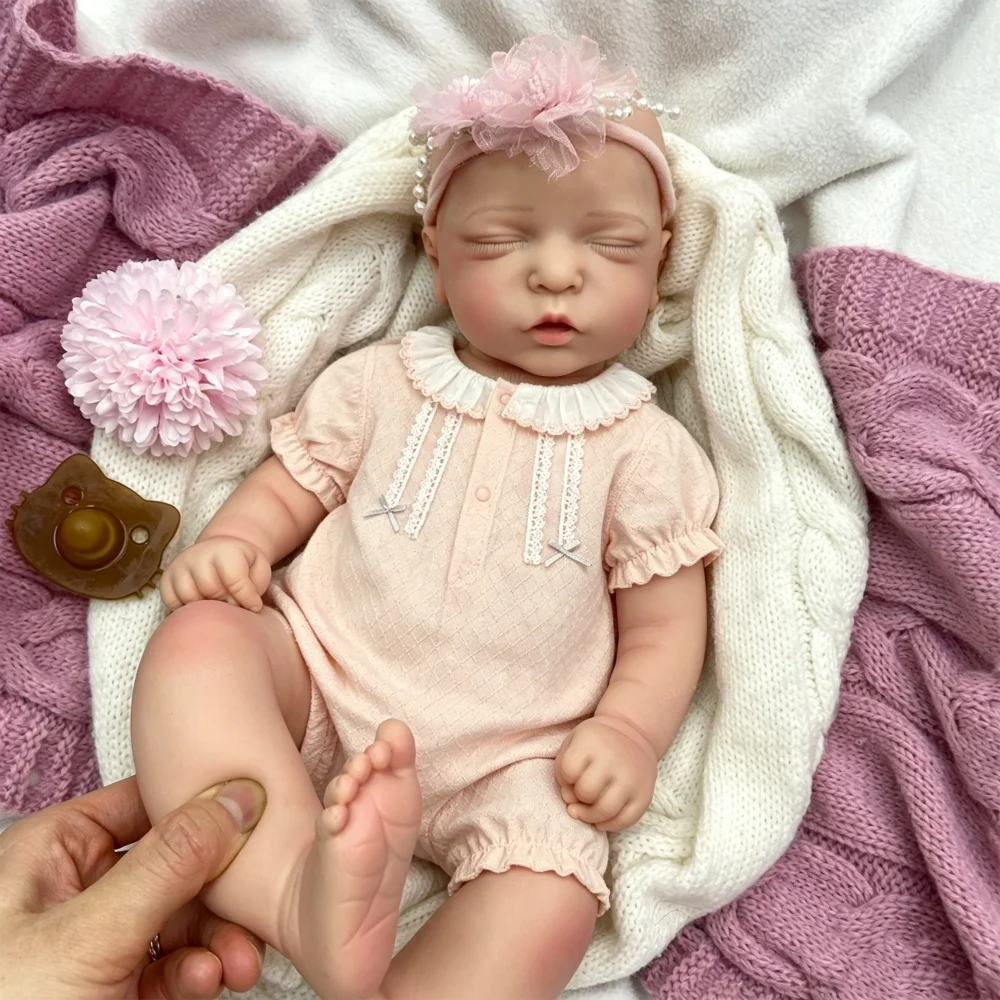 17 Inch Full Body Silicone Reborn Sleeping Doll Realistic Skin Veins Newborn Weighted Lifelike Doll for Emotional Support