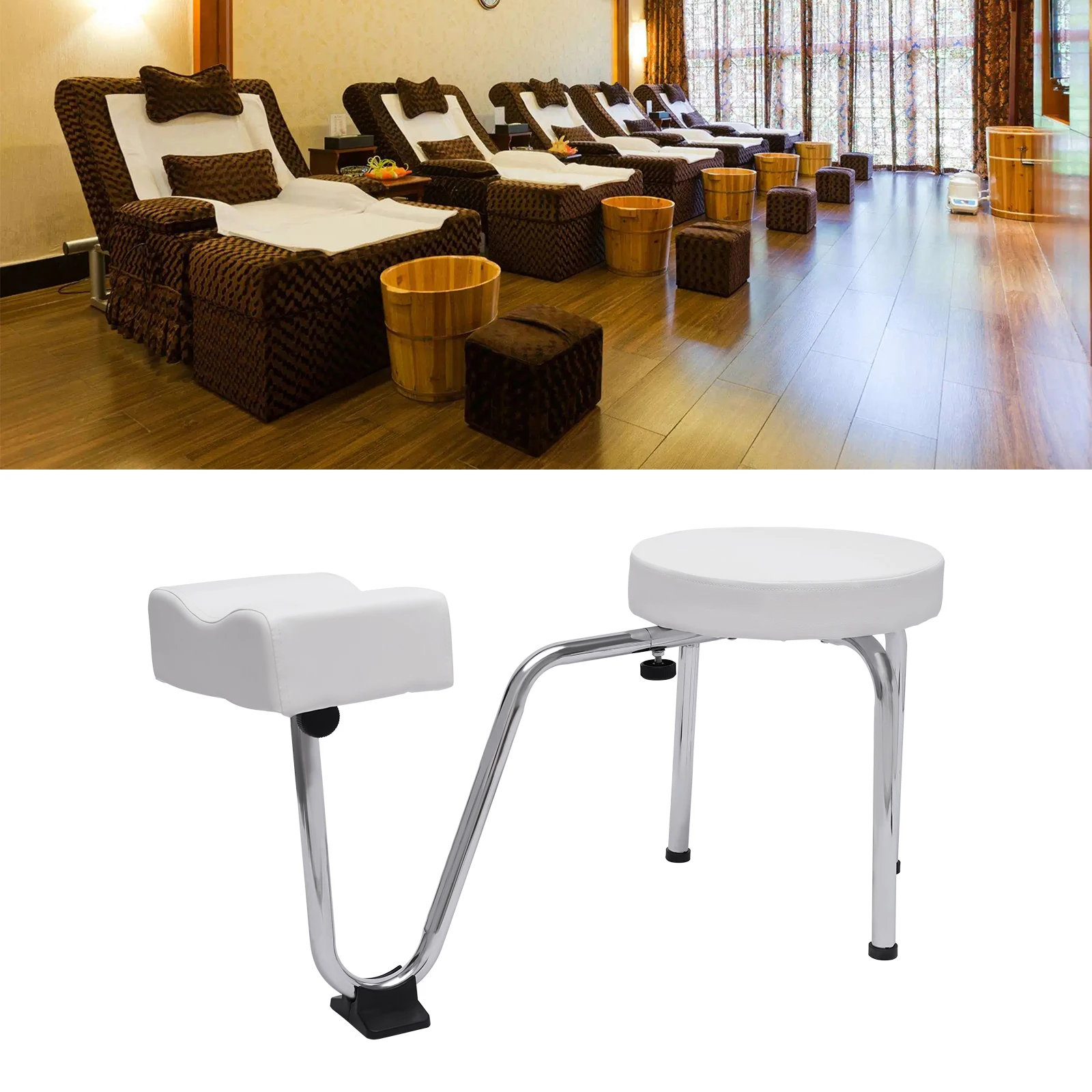 

Easy-Install&Clean White&Silver Pedicure Stool - Smooth Surface Wiped With Wet Rag, 10.1Lbs Lightweight&Compact
