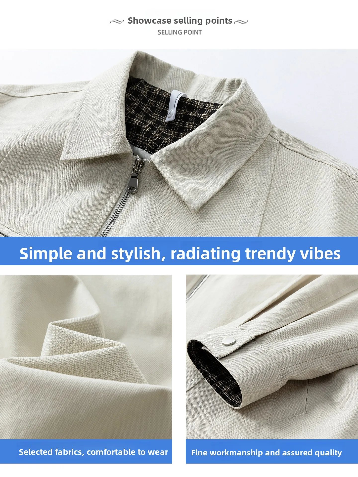 Kurtka robocza w stylu retro American Retro Waed Cotton dla mężczyzn, idealna na wiosnę i jesień, casualowa, z kołnierzykiem, młodzieżowy trend.