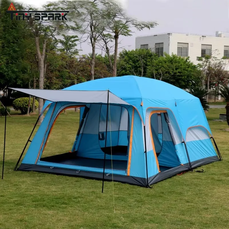 Customized 2-room 1-hall 8-12-person Double-layer Camping Tent, Rainproof and UV-proof Large Family Tent