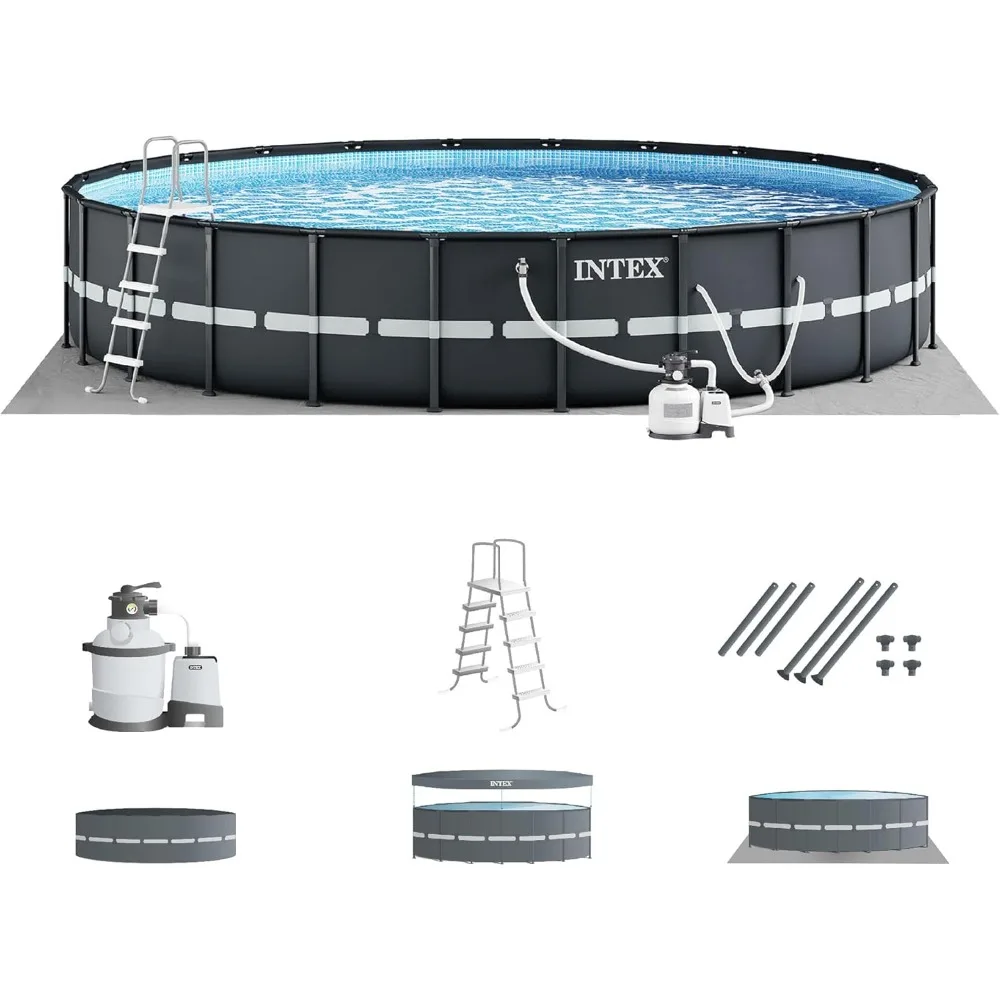 

Round above Ground Outdoor Swimming Pool Set with Sand Filter Pump, Ground Cloth, Ladder, and Pool Cover