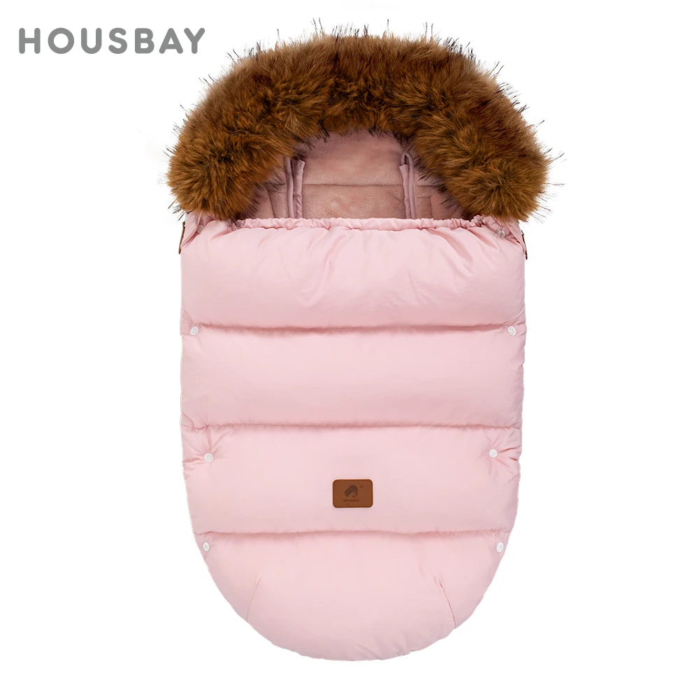

Baby Stroller Accessories Winter Footmuff Thicker Warm Removable Fur Collar Pink For Girls Baby Footmuff 92Cm Universal Pram