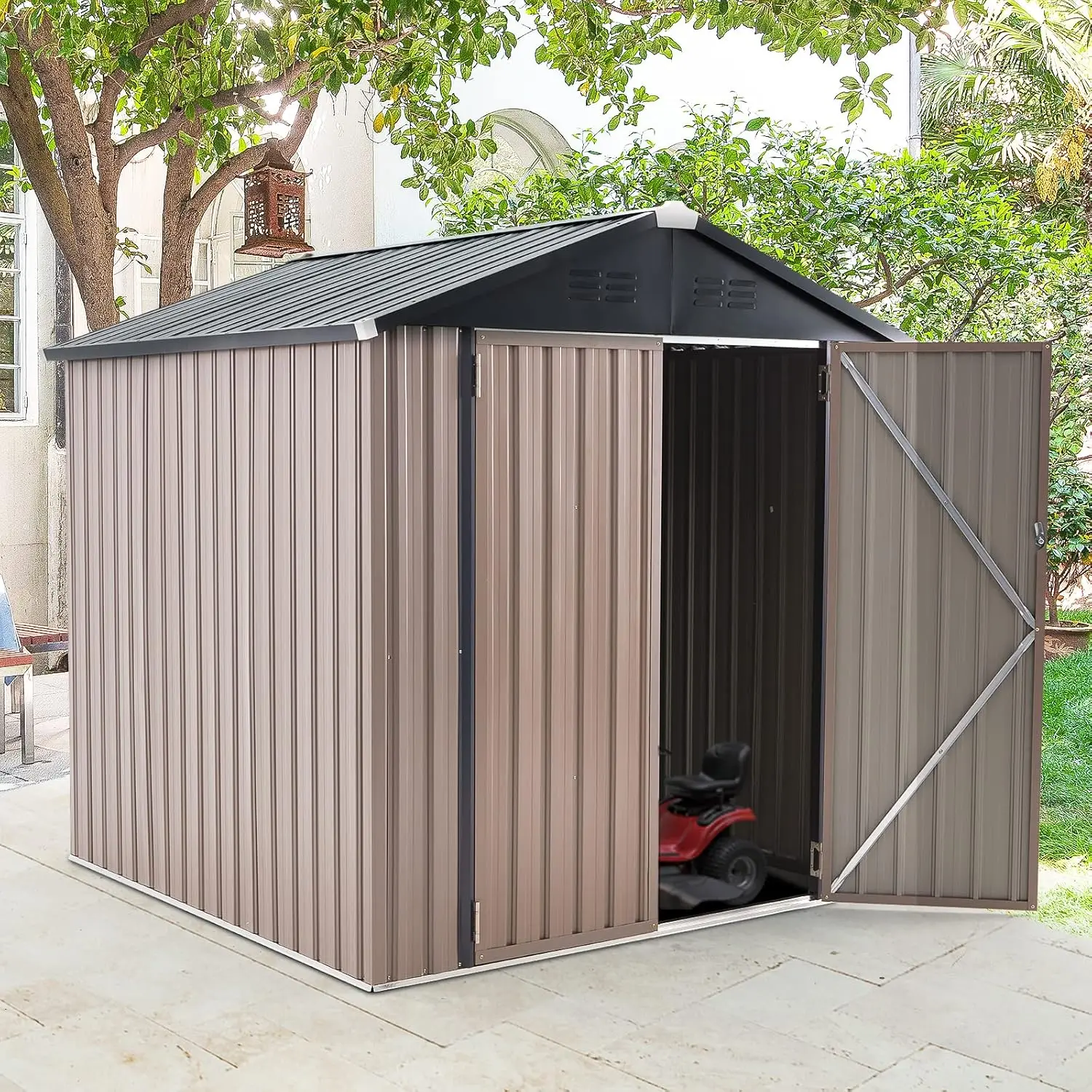 

6x6 Storage Sheds & Outdoor Storage, Small Outdoor Storage Garden Outside Shed kit, Galvanized Metal Utility Shed·Free Shipping