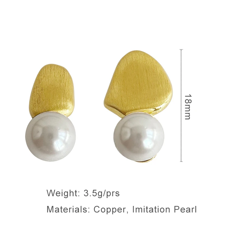 Asymmetric Brushed Metal Imitation Pearl Post Earrings For Women Fashion Jewelry Elegant Daily Accessories Wholesale Gifts C1709