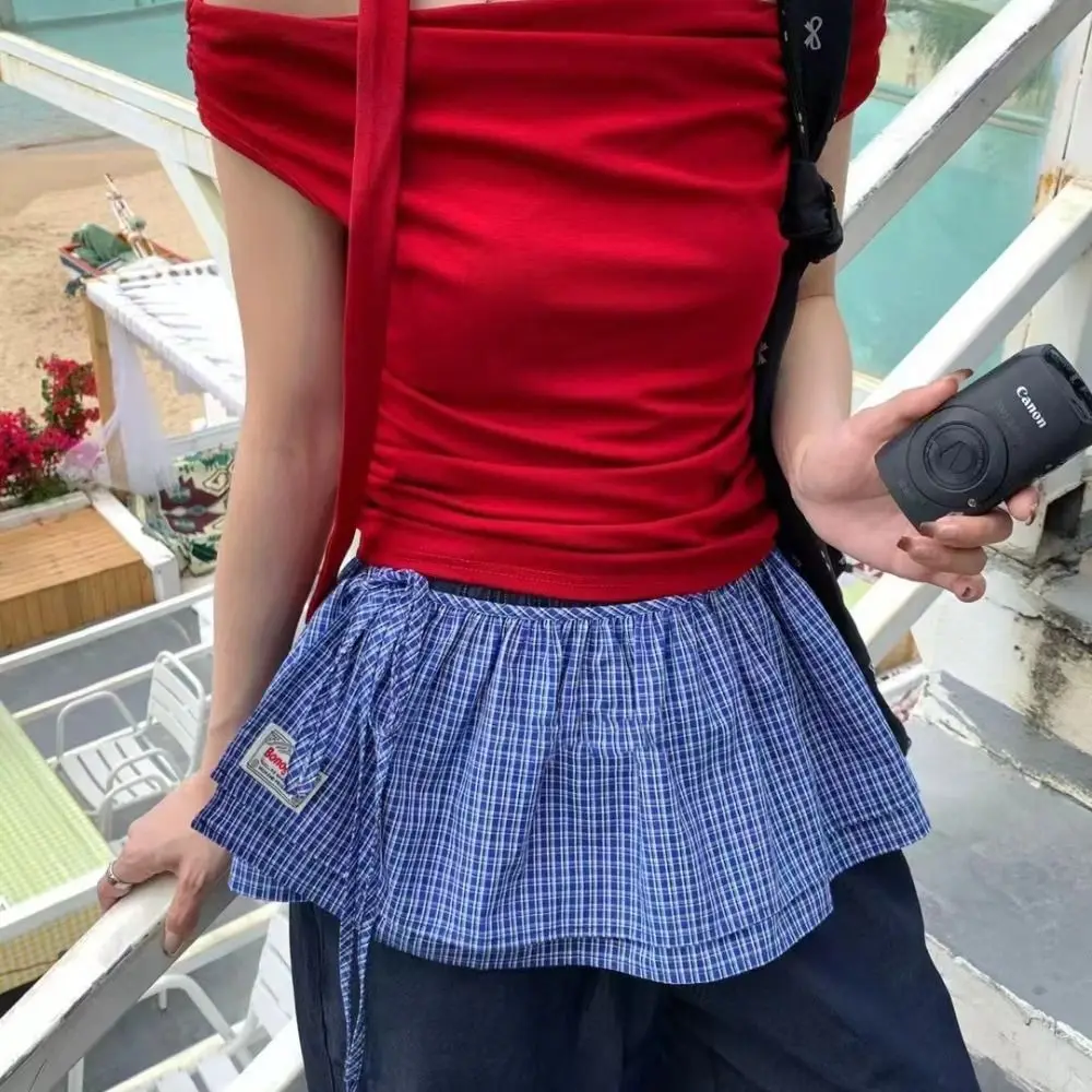 Minigonna morbida a reticolo dolce stile coreano vita alta gonna a metà corpo vita Blet decorativa Y2K gonna con bordo arricciato streetwear