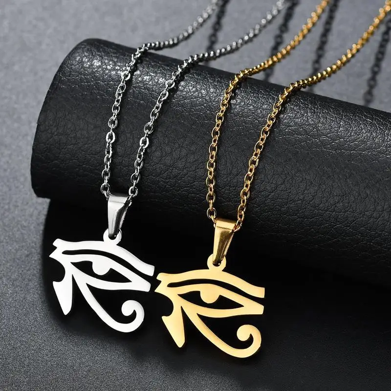 Ancient Egypt Symbol Necklace Vintage Egyptian Pharaoh Eye of Horus Pendant Necklaces for Women Fashion Stainless Steel Jewelry