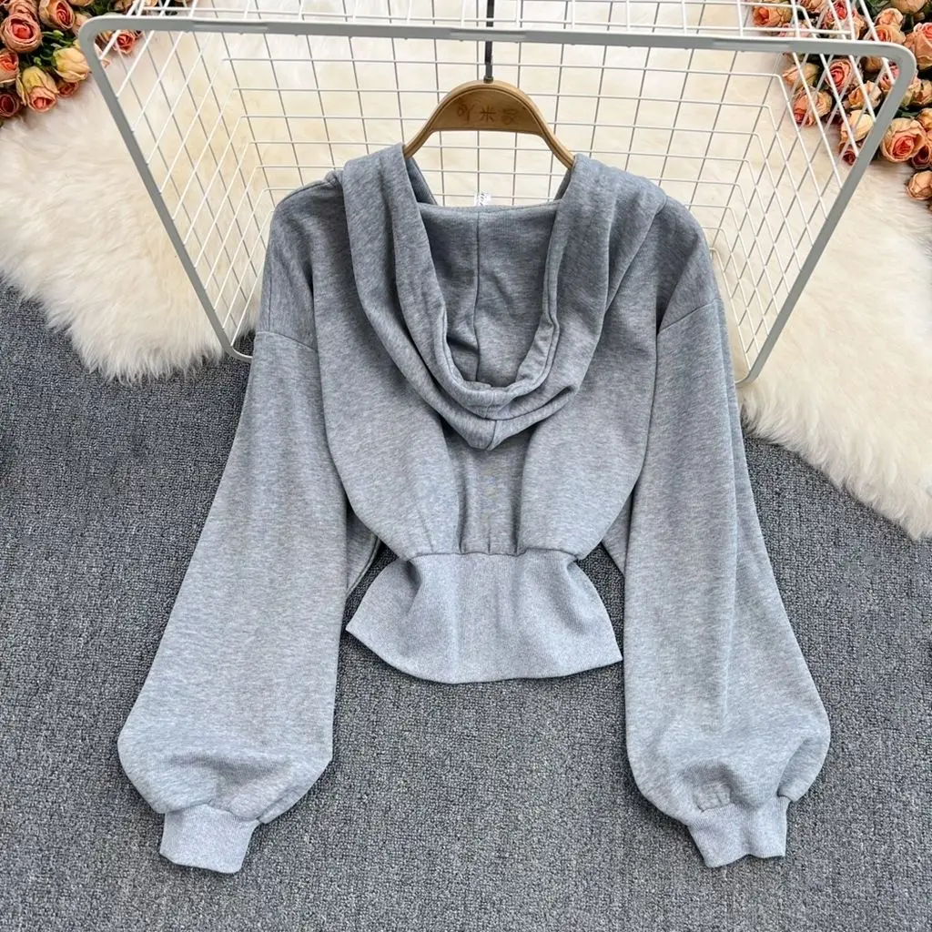 Hooded Sweatshirt Womens Slim Zipper Cotton Jacket Short Top Long Sleeved Sports Breathable Street Waist Harajuku Casual Hoodies