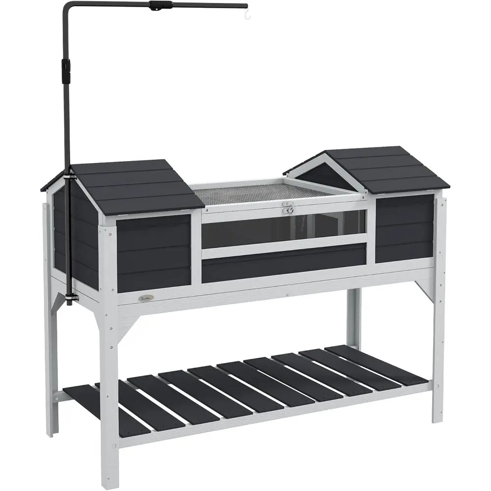 

Серый деревянный вольер для черепах с регулируемой лампой, полкой для хранения, двумя домиками и съемной крышкой