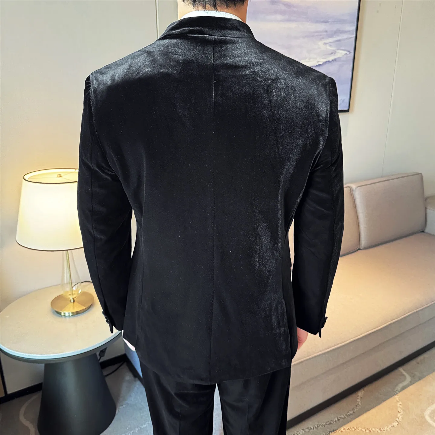 سترة بدلة كاجوال مخملية ذات ياقة واقفة على الطراز الصيني الجديدة عالية الجودة، بدلة سوداء سميكة لخريف وشتاء #3