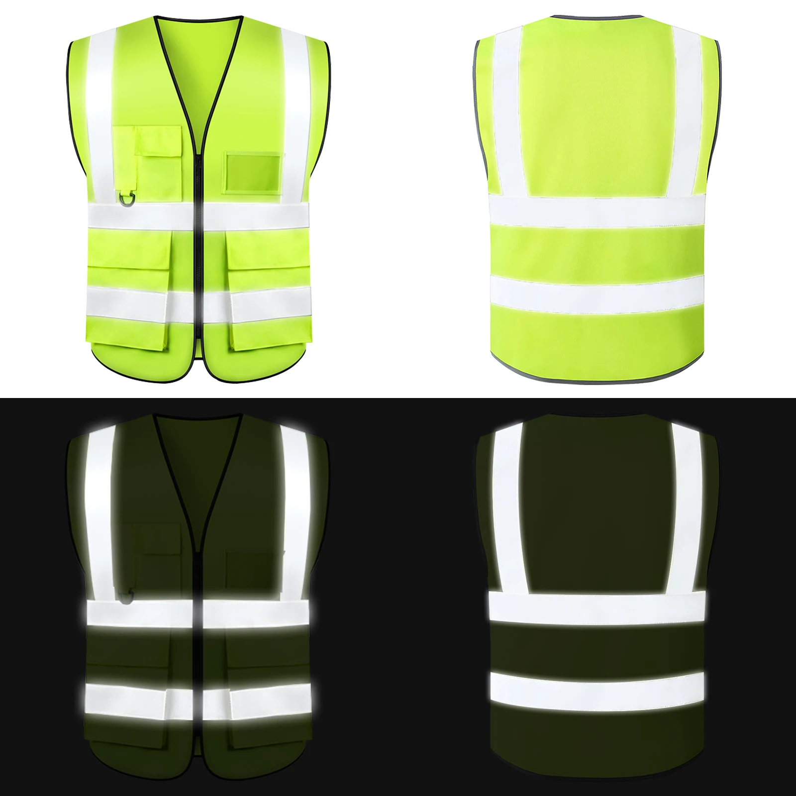 Fluorescent Yellow Safety Vest High Visibility Security Guard Construction Industrial Safety Hi Vis Reflective Vest Workwear