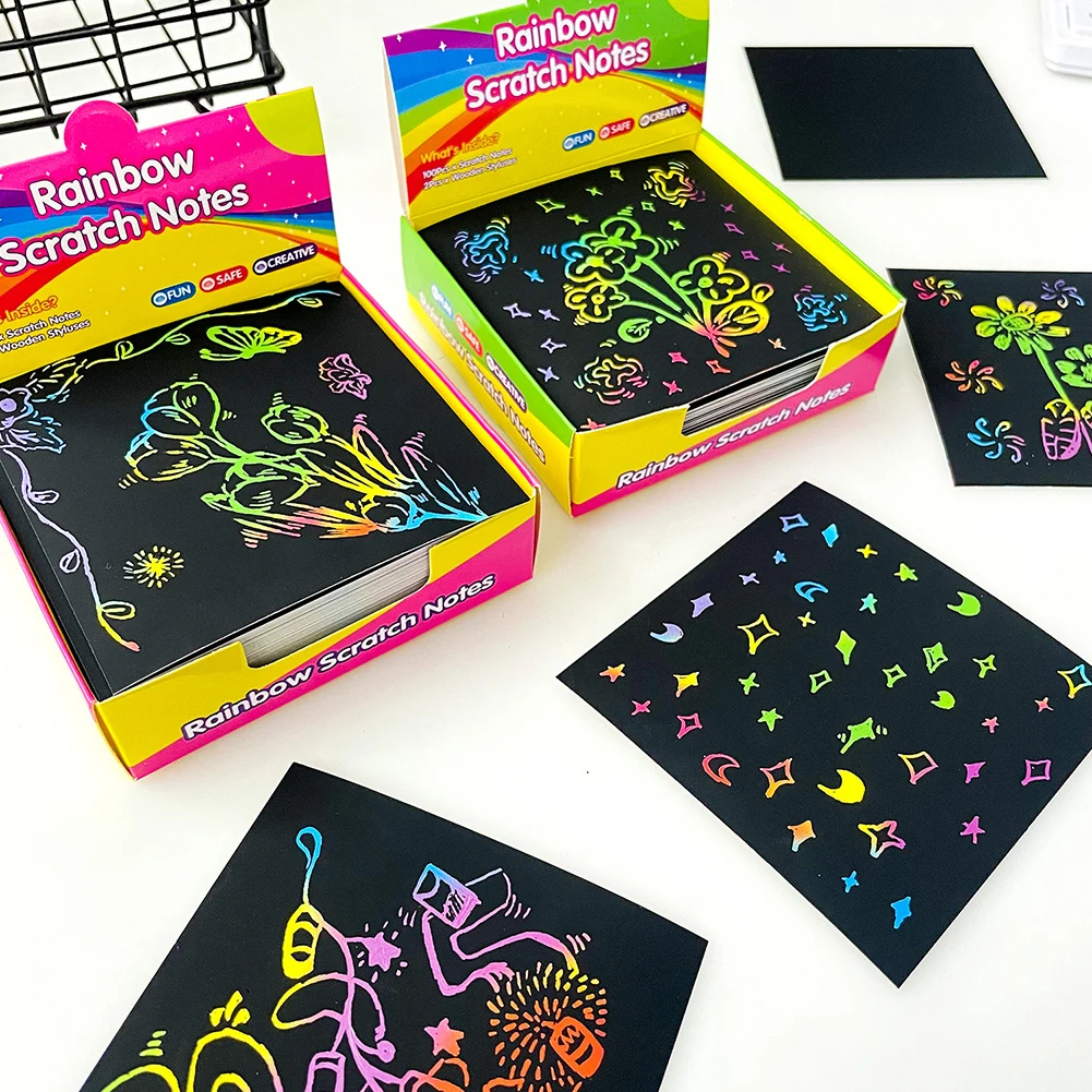 DIY Colorful Scratch Paper Arts Set Drawing Activity Multi Color Scratch Off Card Classroom Art Project