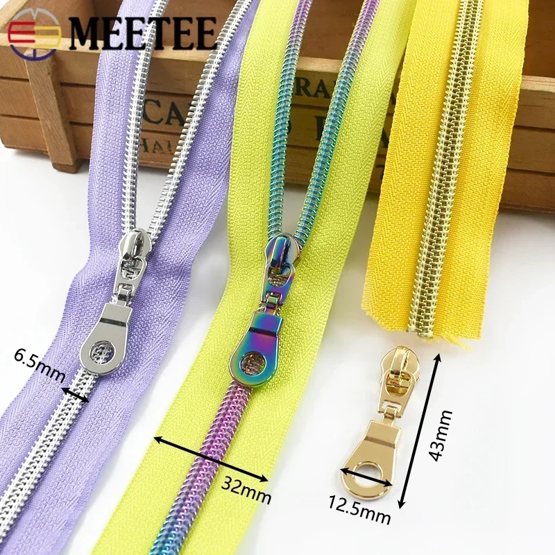 1/2/3/5M Meetee Nylon Zipper Tape with Sliders Per Meter for Sewing Bags Clothes Closure Zip Decor Zips Repair Kit DIY Replace