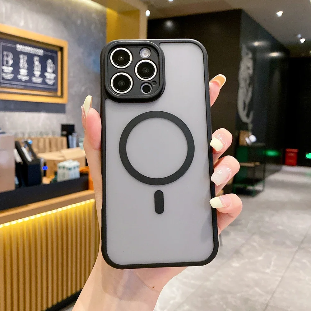 حافظات هاتف مدرعة شفافة غير لامعة لهواتف iPhone 16E 16 15 14 13 11 12 16 Pro Max Plus Magsafe غطاء صلب للشحن اللاسلكي