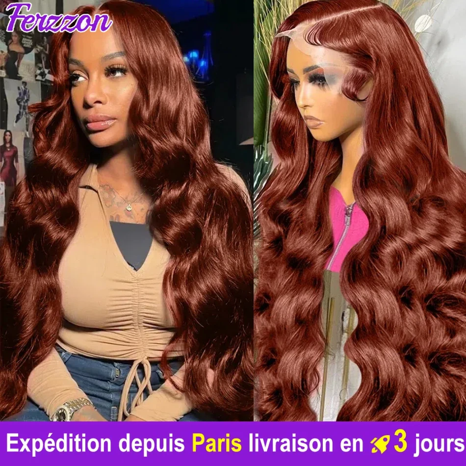 Brazilian Human Hair Wig 3 Days Delivery France 13x4 Body Wave Lace Front Wig 180 Density Reddish Brown Lace Front Human Hair Wigs 26 Inch