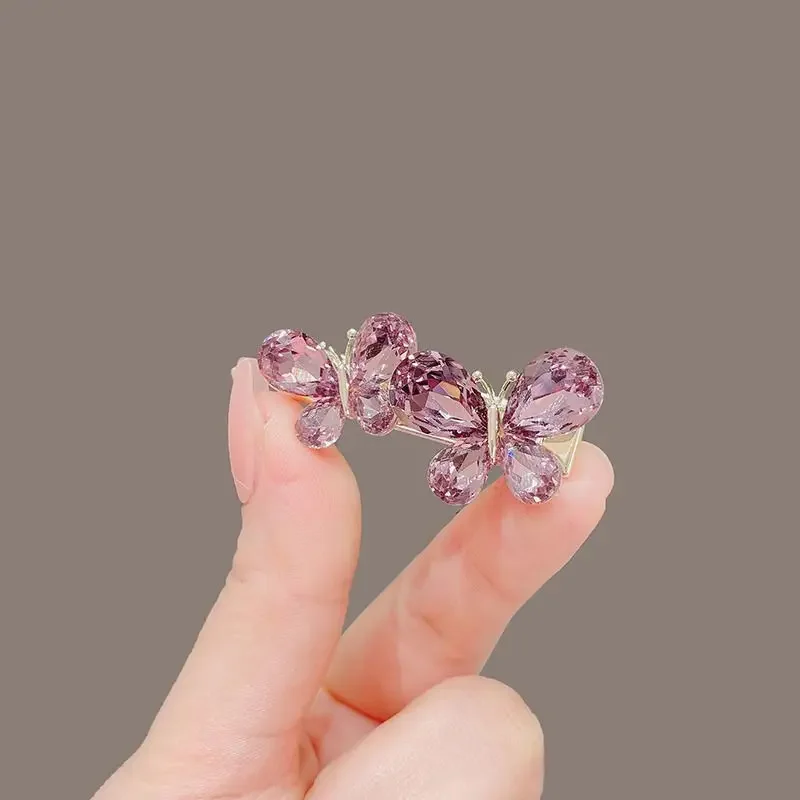 Fee süße lila Kristall Schmetterling Haarnadel süße Frauen Pony Seite Clip High-End-Legierung Entenschnabel Clip Haarspange koreanischen Kopfschmuck