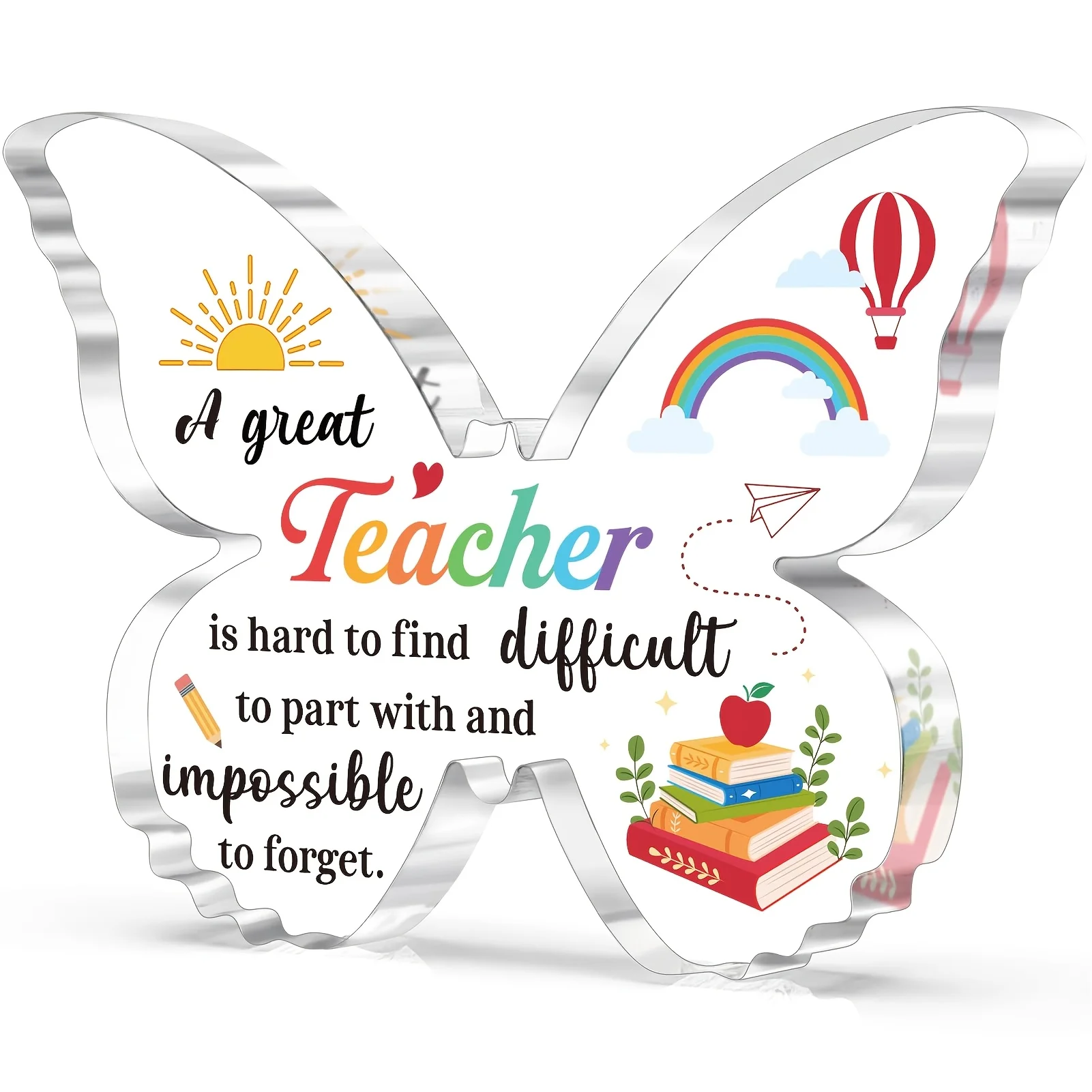 2D Flat, 1pc Thank You Teacher Butterfly Plaque - Colorful Educational Desk Decor with Uplifting Teacher Appreciation Gift