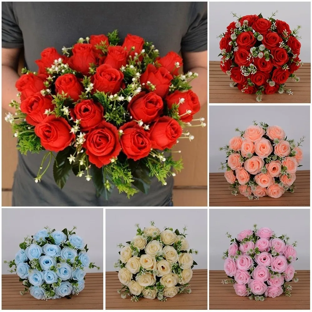 

18 Heads Real Happy Flower Mini 6 Colors Valentine's Day Flowers Photography Photo Gift Crystal Grass Bouquet Home Decorative