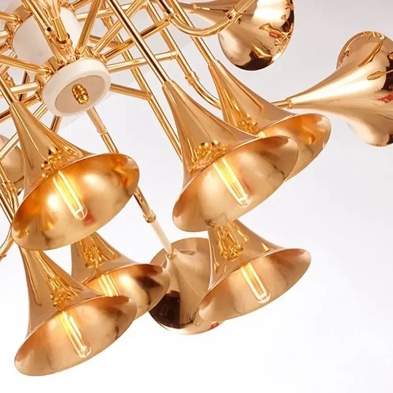 Modern Golden Pendant Lamp Retro Horn Pendant Lamp Used for Decorative Lighting in Living Rooms Hotels and Exhibition Halls