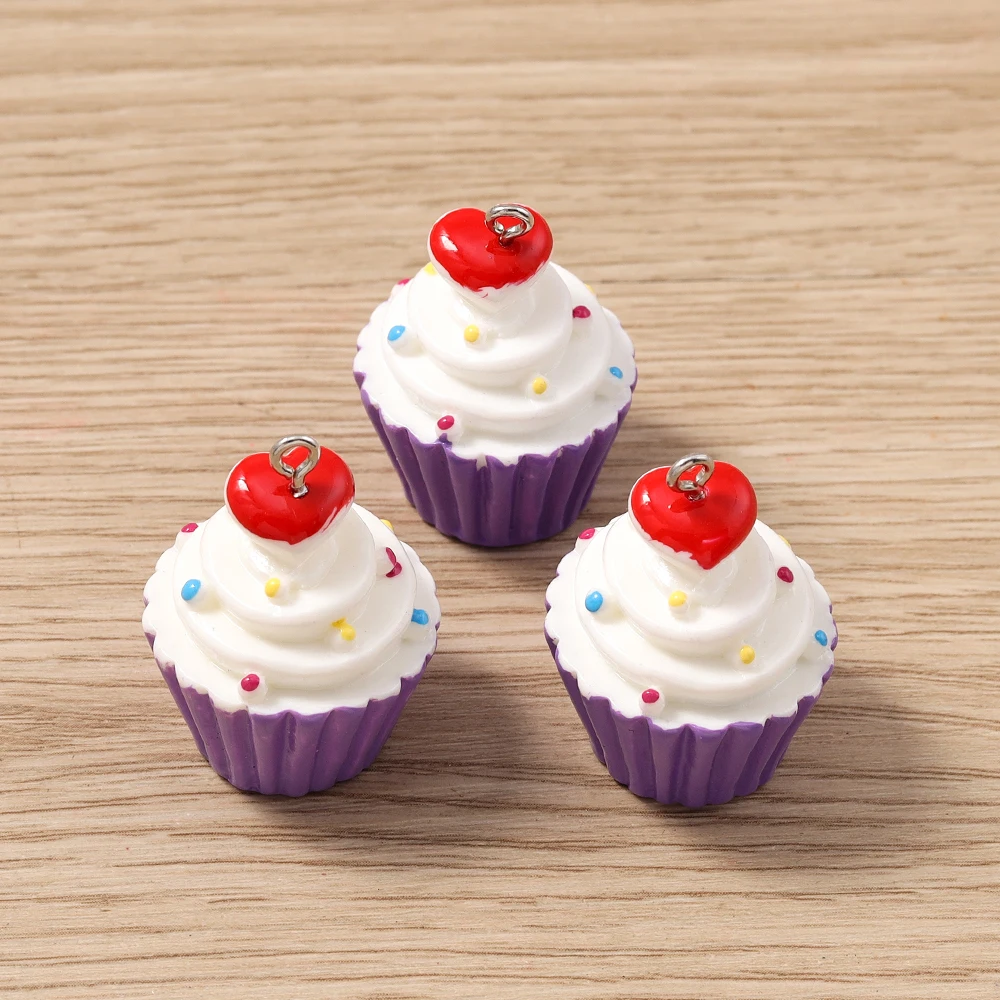 Tusember 5 stücke Nette Simulation Eis Harz 3D Tasse Kuchen Charms Für DIY Ohrring Schlüsselbund Handgemachte Schmuck Machen Versorgung – Detail 7