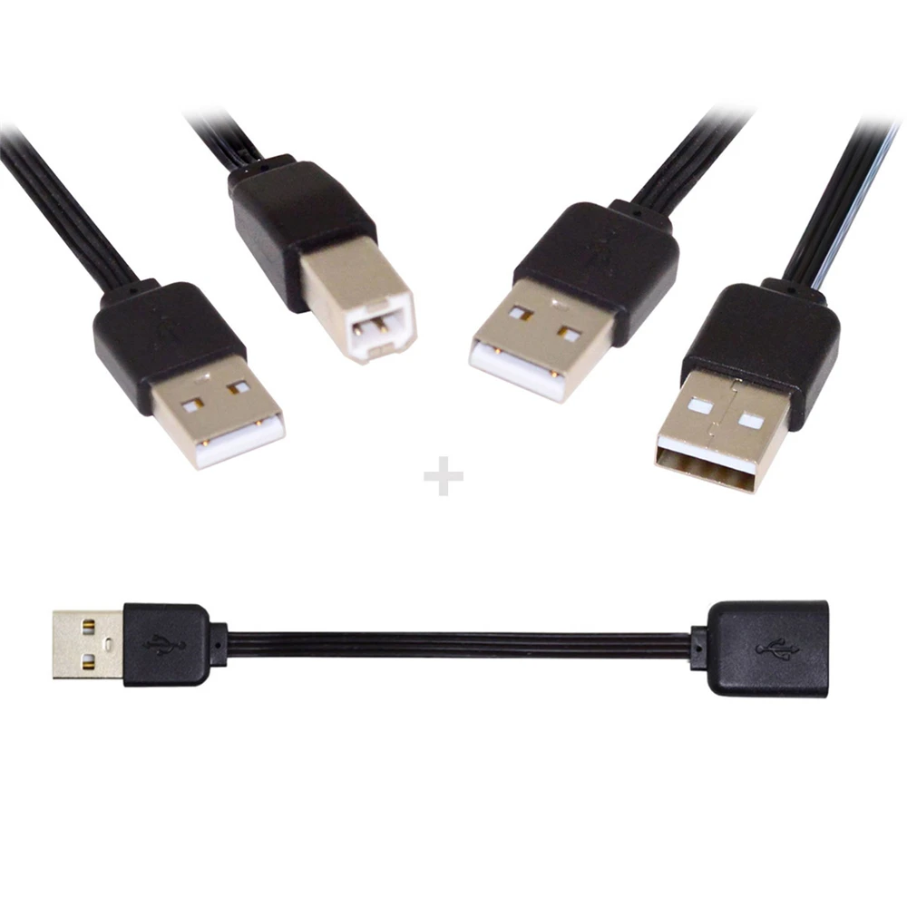 Cablecc 3 Pack USB 2.0 Type-A to Type-B and Type-A Female Extension Male Flat Slim Data Cable for Disk & Phone Printer 13cm