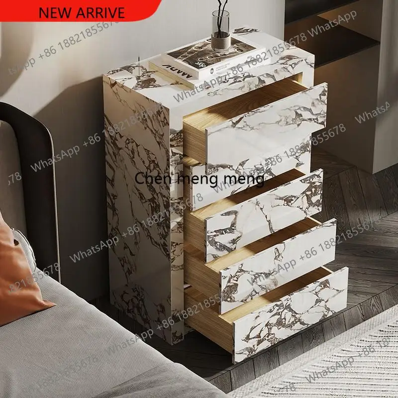 F182 Cómoda premium de mármol dorado Calacatta: gabinete de almacenamiento de pizarra con 5 cajones y cierre suave, diseño personalizado montado en la pared